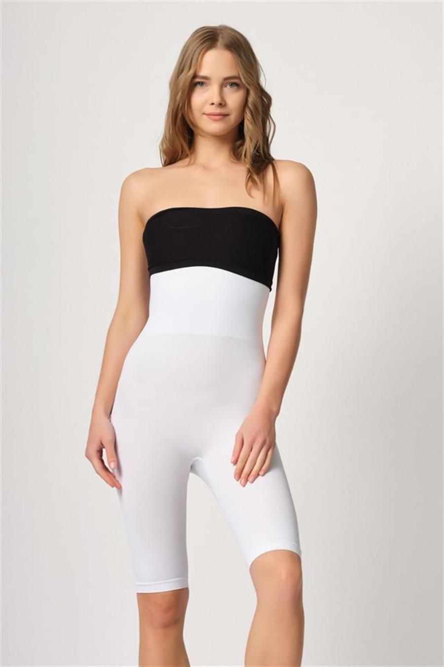 Emay 2044 Beyaz Yüksek Bel Double Uzun Paçalı Korse