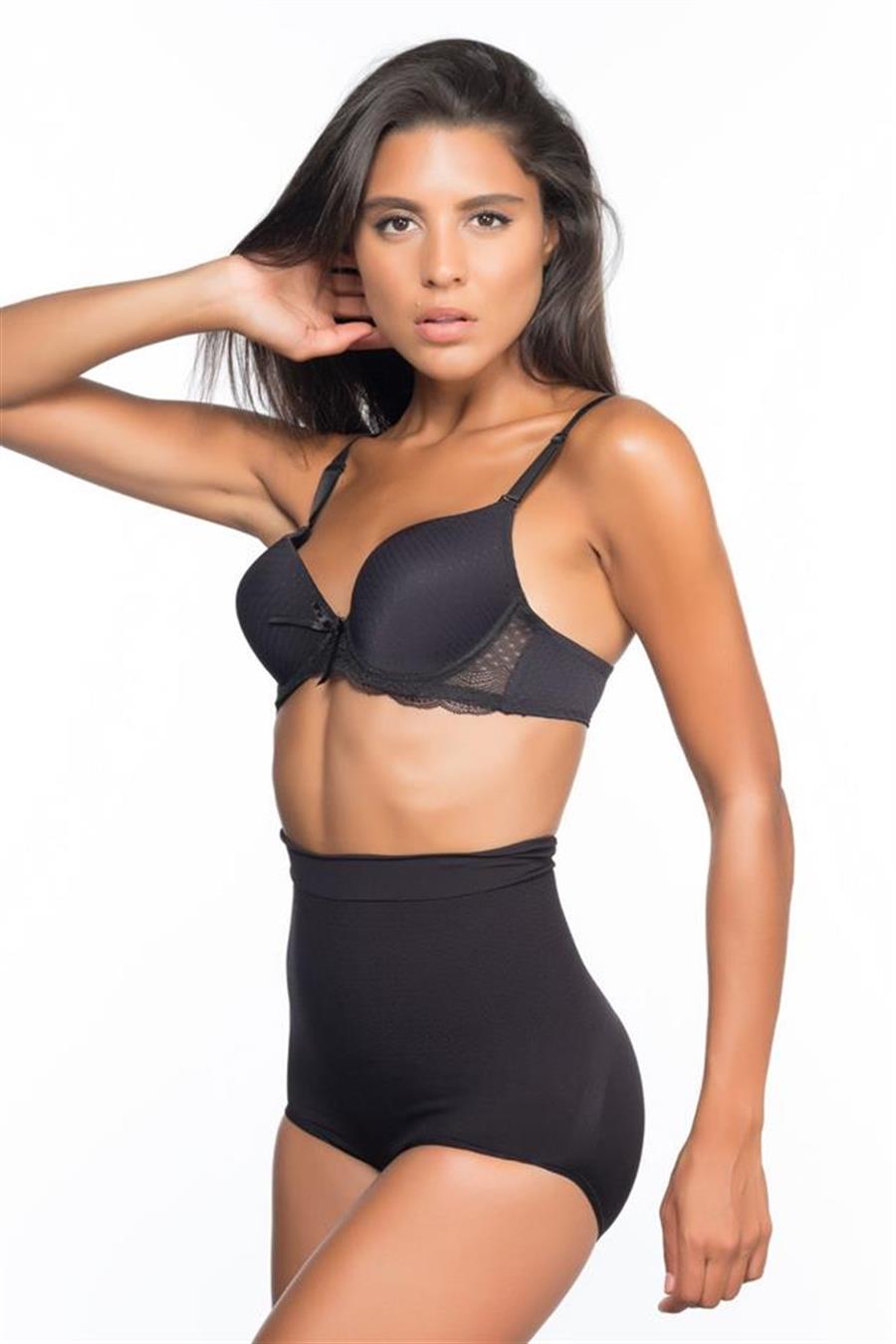 Emay 2057 Siyah Yüksek Bel Masajlı Slip Korse