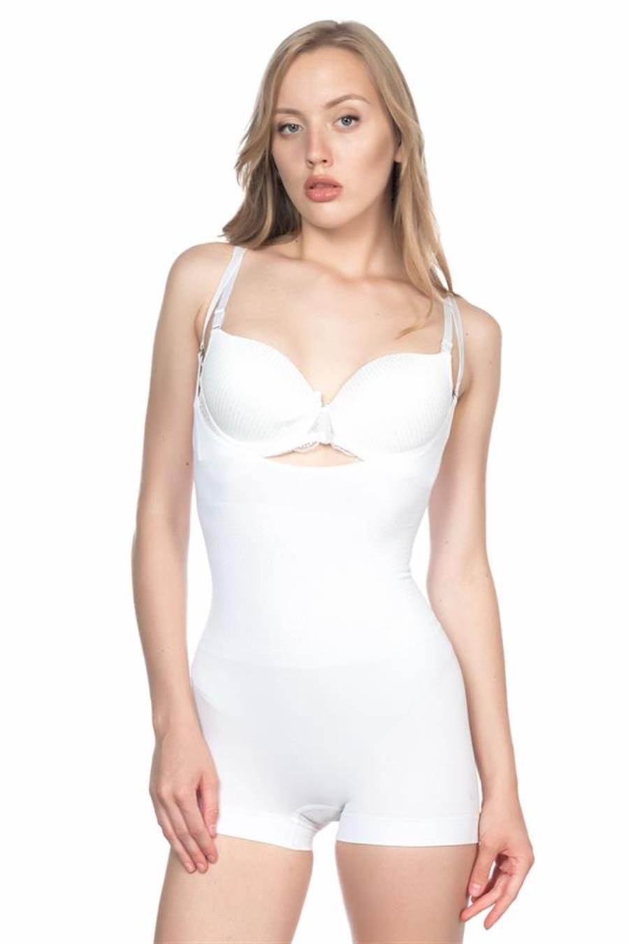 Emay 2058 Beyaz Göğsü Açık Kısa Paça Boy Korse