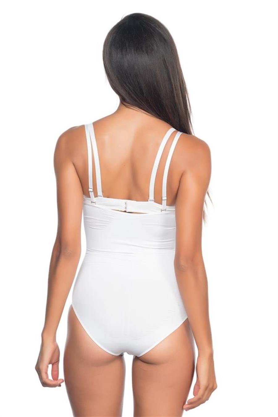 Emay 2073 Beyaz İnce Göğsü Açık Desenli Body Korse