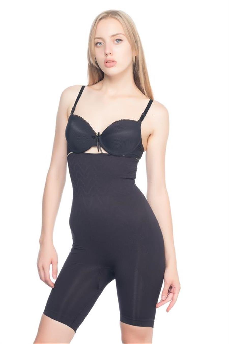 Emay 2074 Siyah Yüksek Bel Desenli Double Uzun Paça Korse