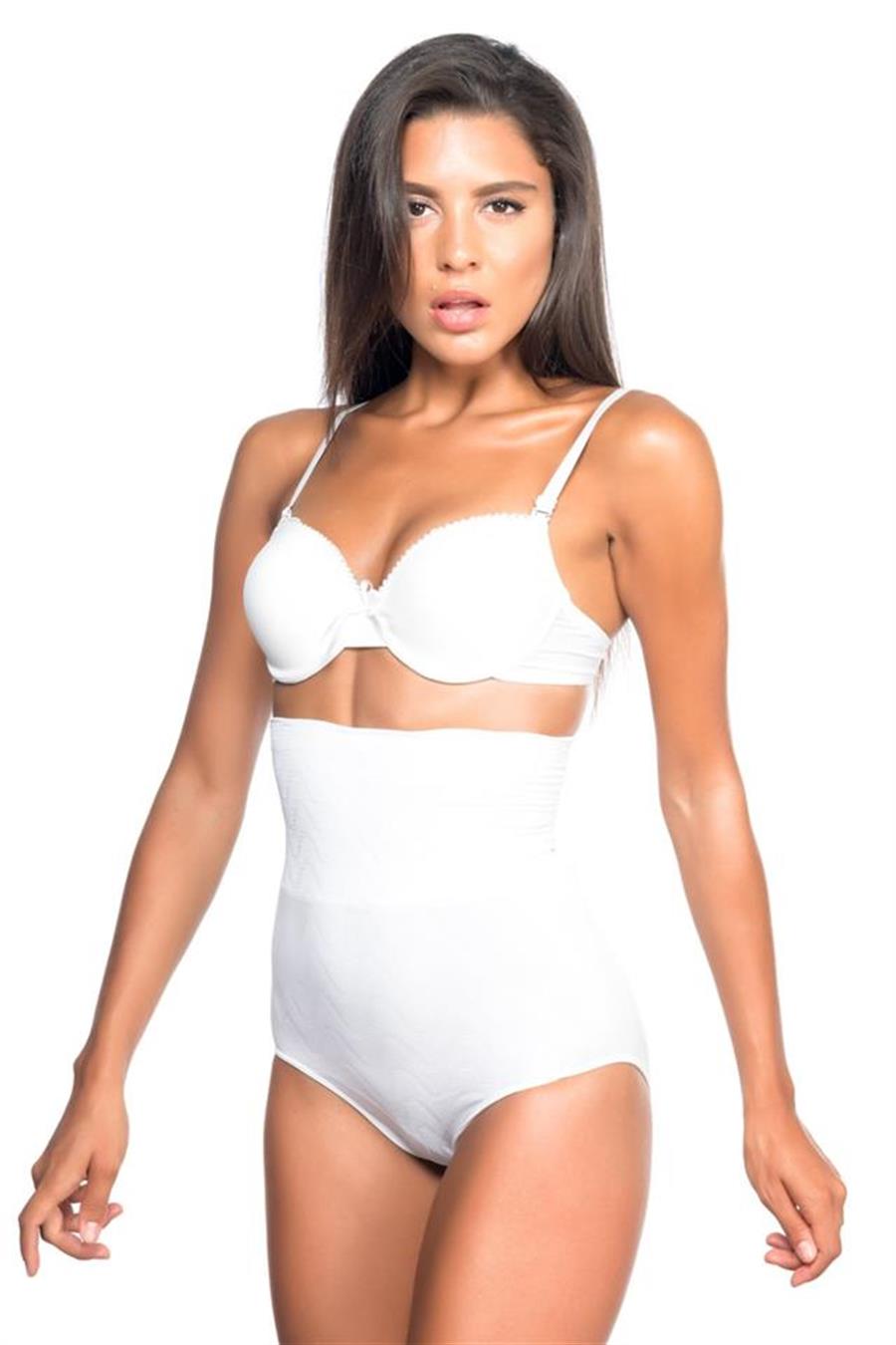 Emay 2079 Beyaz Yüksek Bel Desenli Double Slip Korse