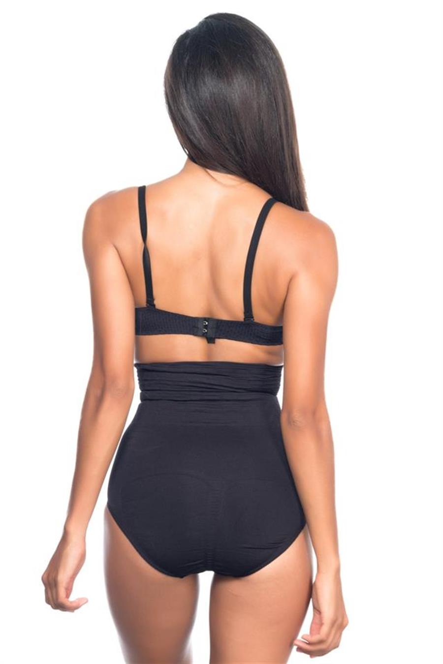 Emay 2079 Siyah Yüksek Bel Desenli Double Slip Korse