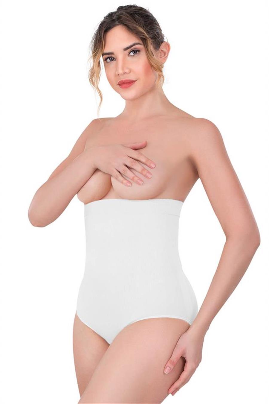 Emay 2080 Beyaz Yüksek Bel Çıtçıtlı Slip Korse