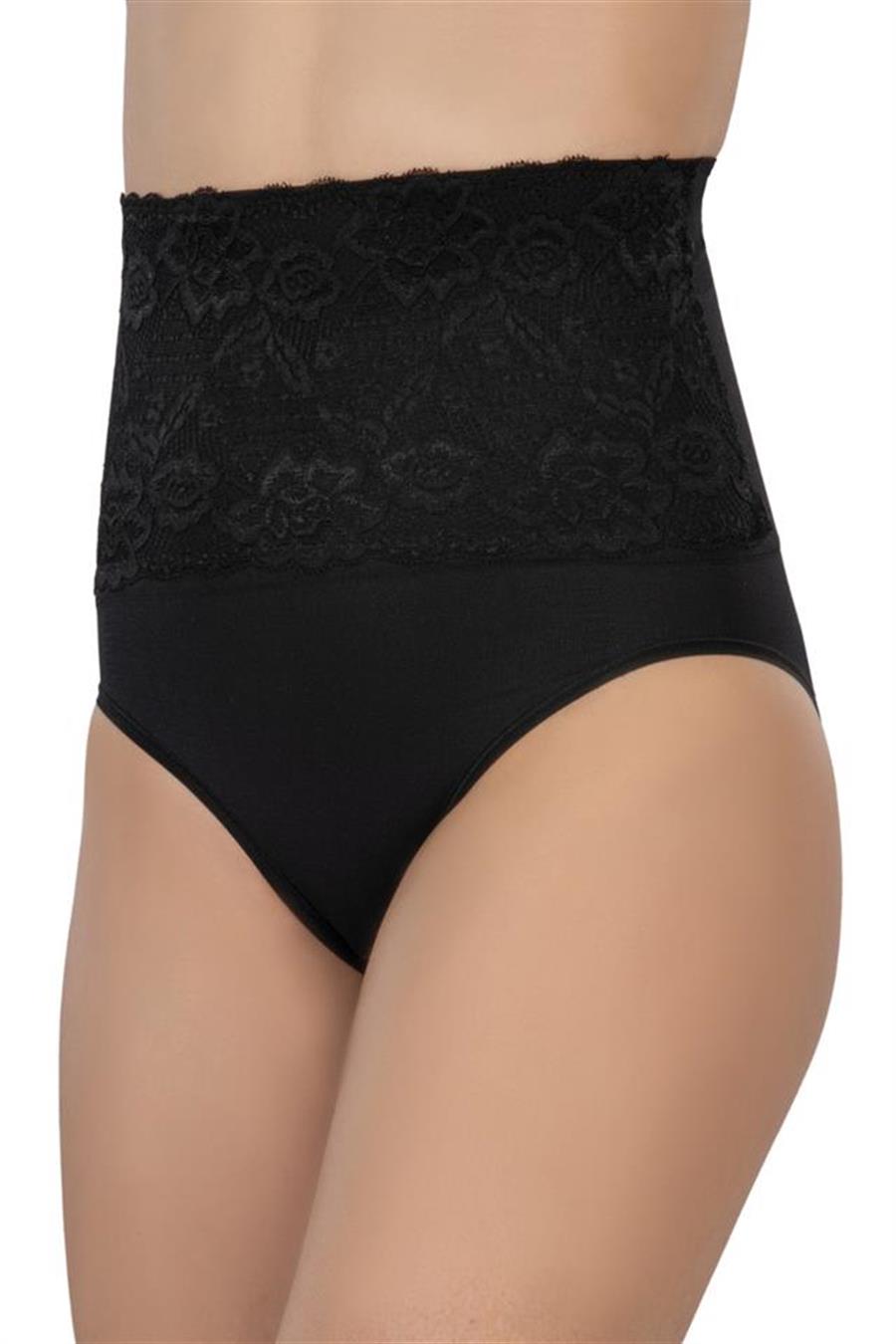 Emay 2090 Siyah Önü Dantelli Yüksel Bel Slip Korse