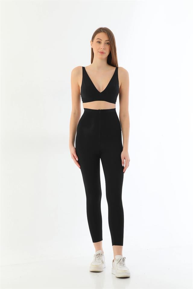 Emay 2711 Siyah Lazer Kesim Fermuarlı Tayt Korse