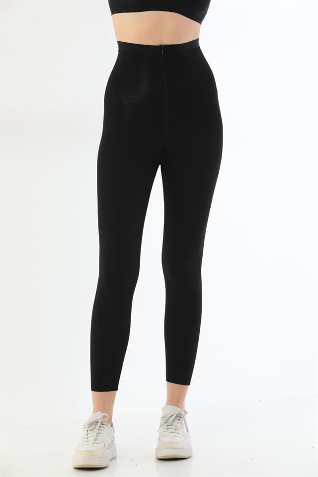 Emay 2711 Siyah Lazer Kesim Fermuarlı Tayt Korse