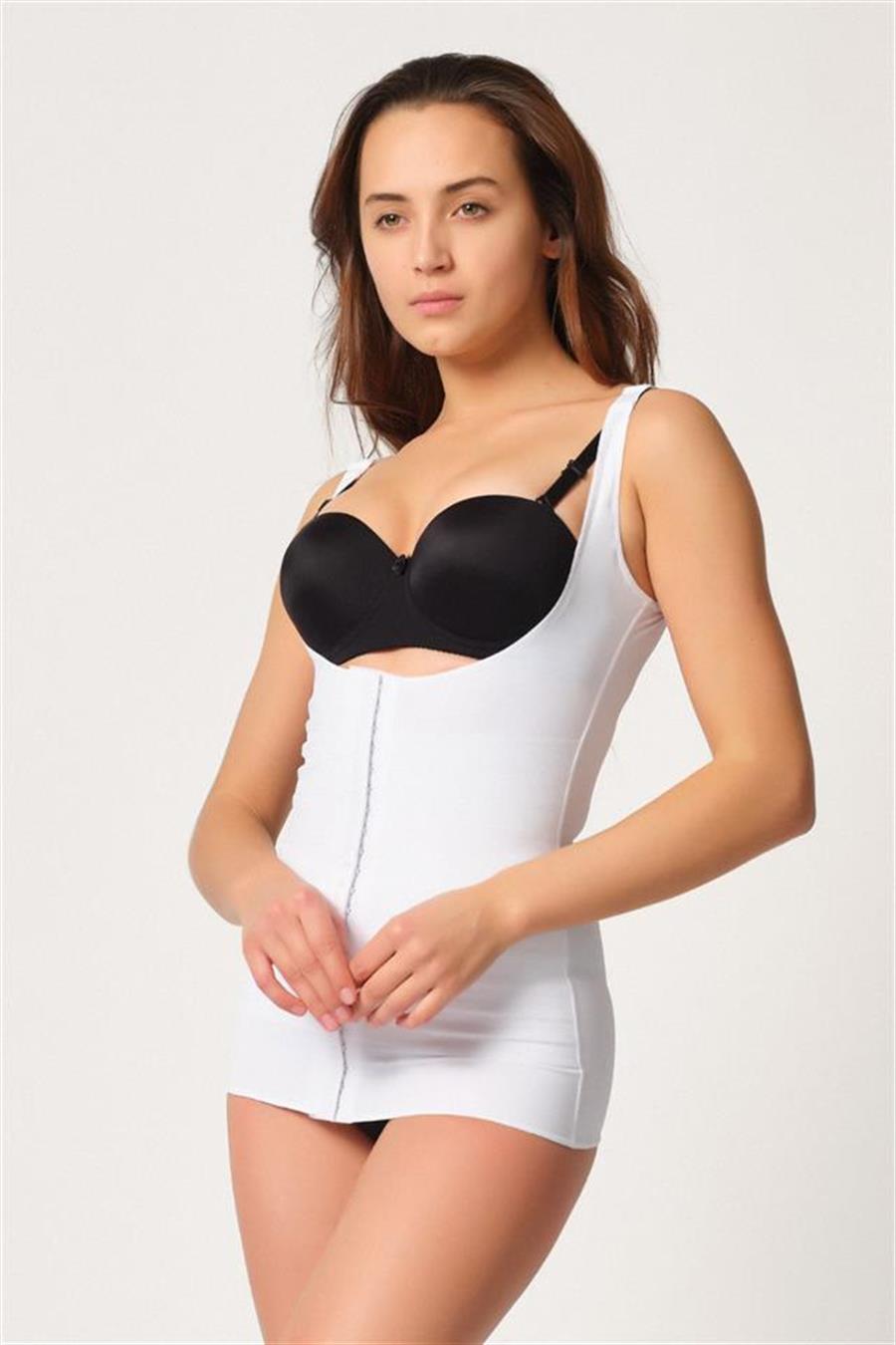 Emay 2916 Beyaz Göğsü Açık Agraflı Karyoka Destekli Atlet Lazer Korse