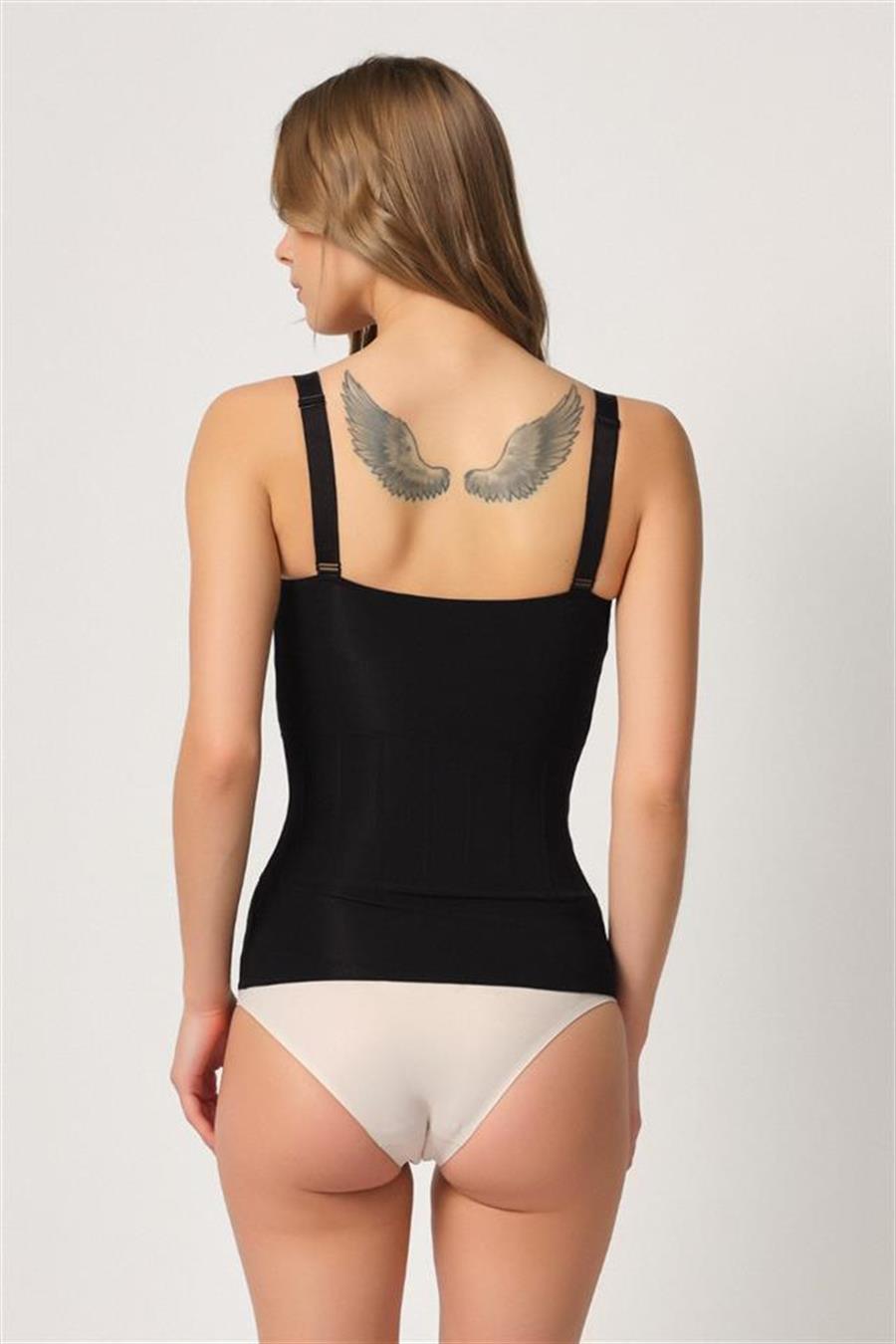 Emay 2946 Siyah Balenli Agraflı Göğsü Açık Atlet Lazer Korse