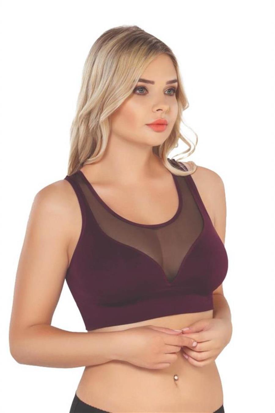 Emay 4028 Bordo Seamless Tül Toparlayıcı Sütyen Korse