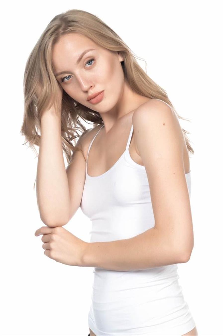 Emay 5001 Beyaz Soft İp Askılı Uzun Atlet