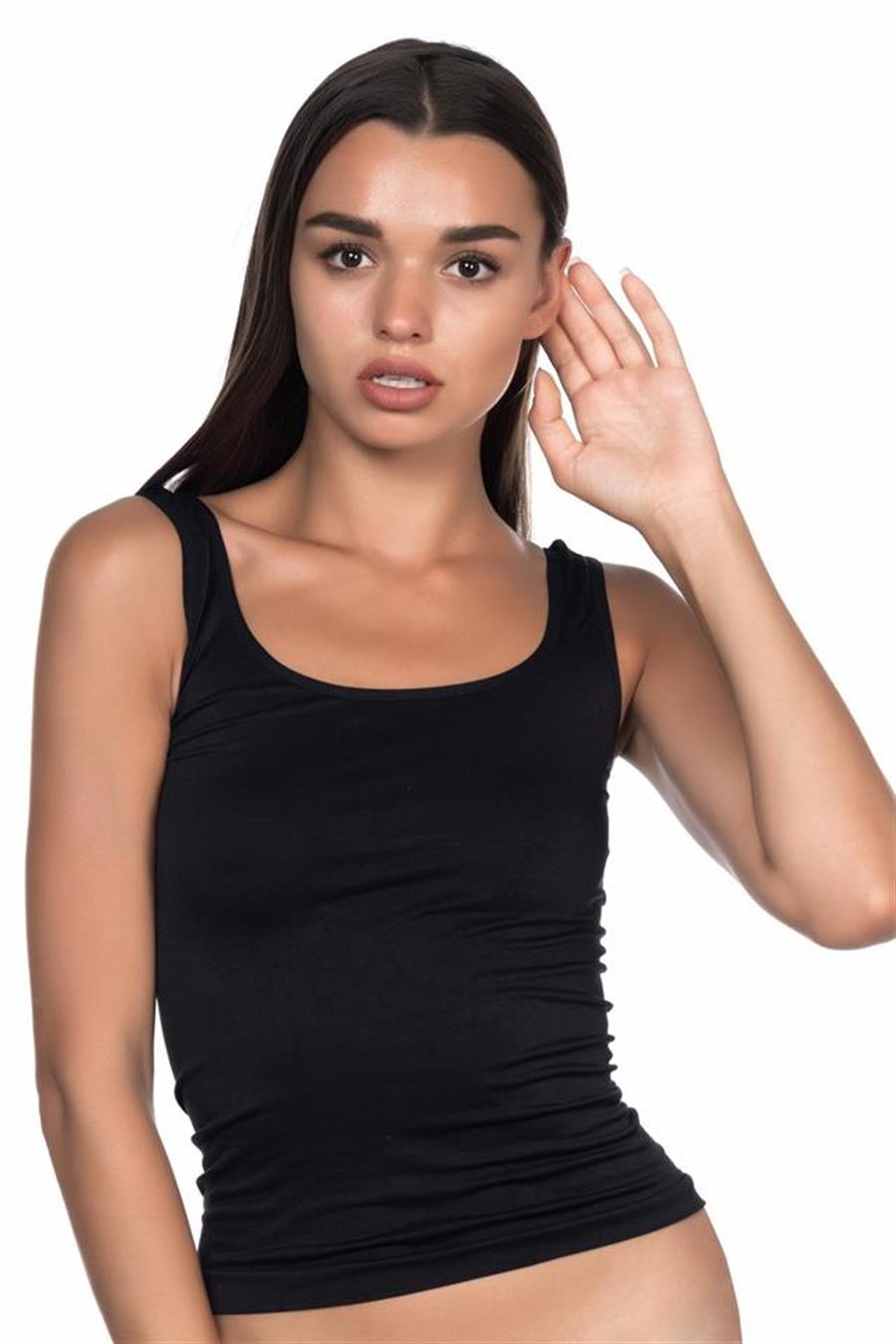 Emay 5002 Siyah Soft Kalın Askılı Uzun Atlet