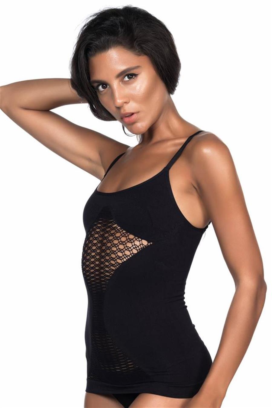 Emay 5040 Siyah İp Askılı Fantazi Atlet Korse