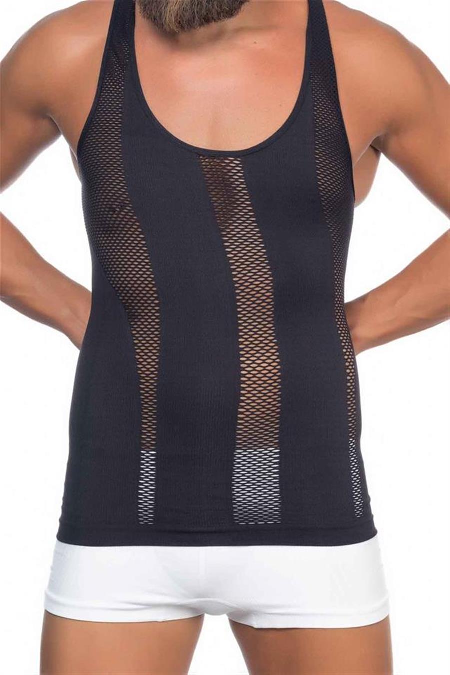 Emay E1009 Siyah Fileli Erkek Korse Atlet 