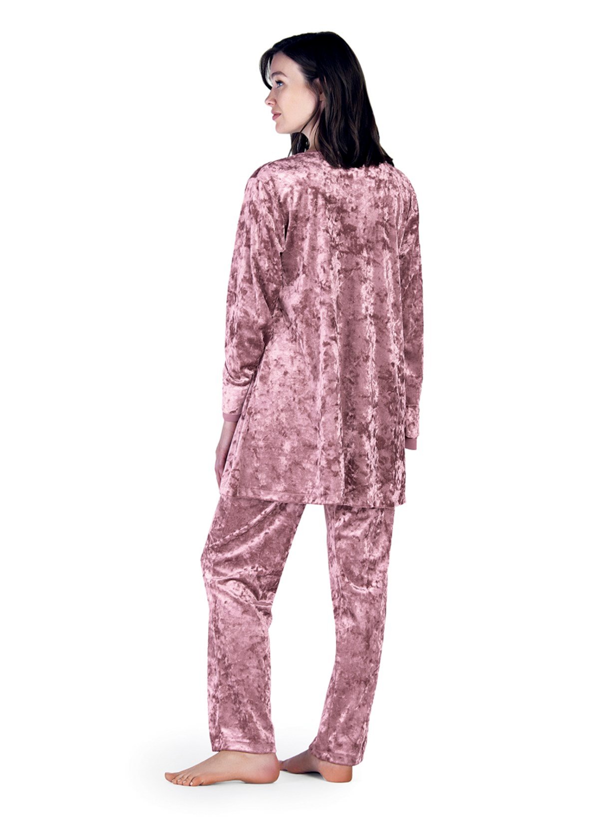 Kadife 3'lü Sabahlık Pijama Takımı (Artış 5309)