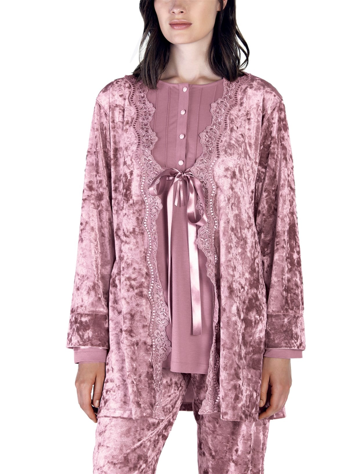 Kadife 3'lü Sabahlık Pijama Takımı (Artış 5309)