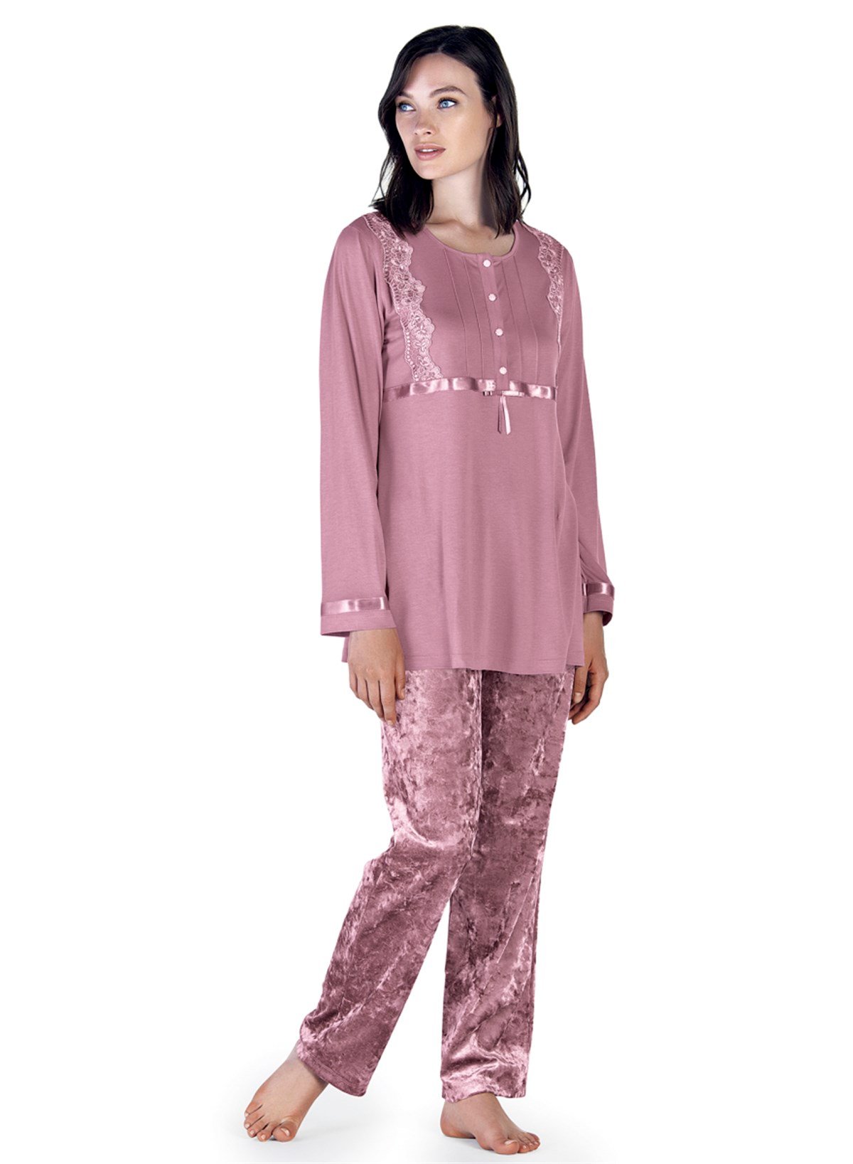 Kadife 3'lü Sabahlık Pijama Takımı (Artış 5309)