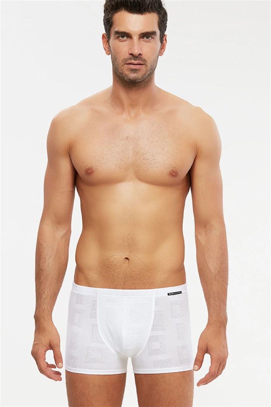 Kom Andrea Beyaz Modal Jakar Desenli Erkek Boxer