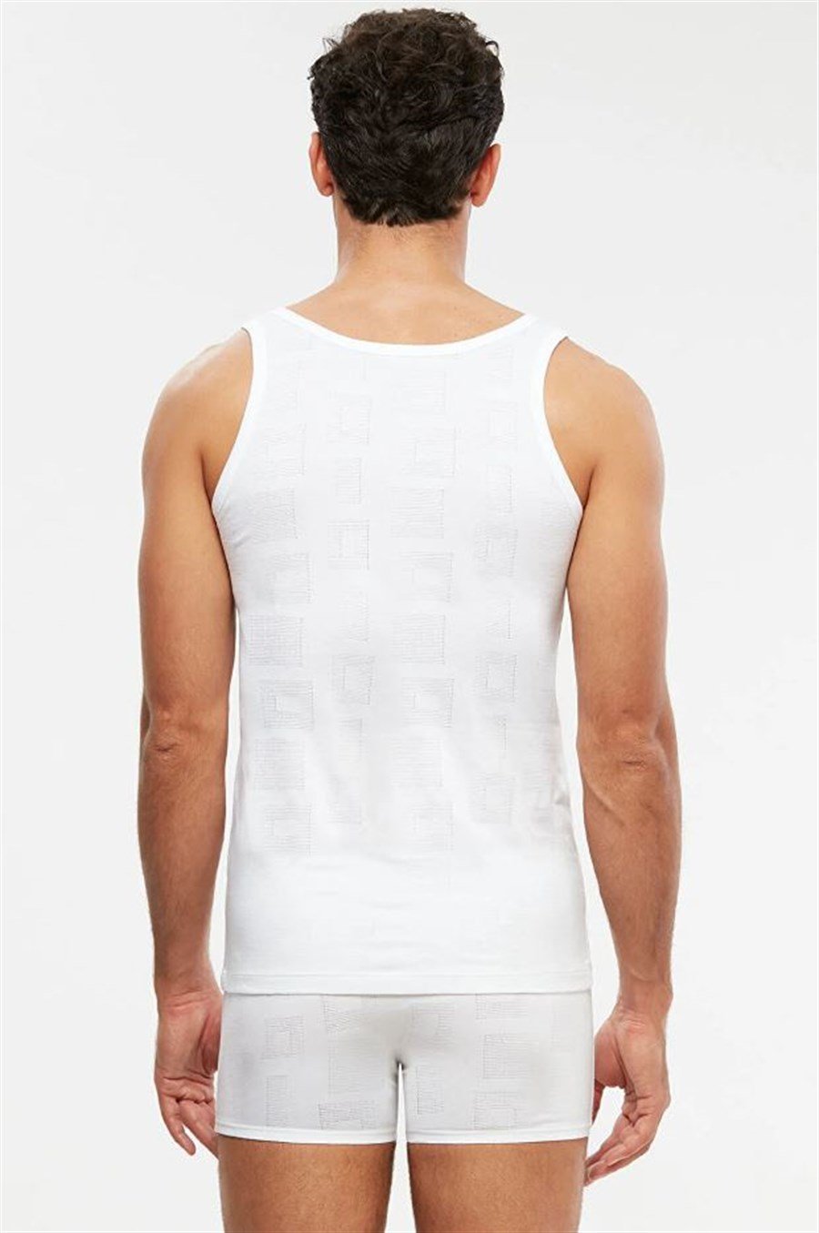 Kom Anka Beyaz Askılı Modal Jakar Desen Erkek Atlet