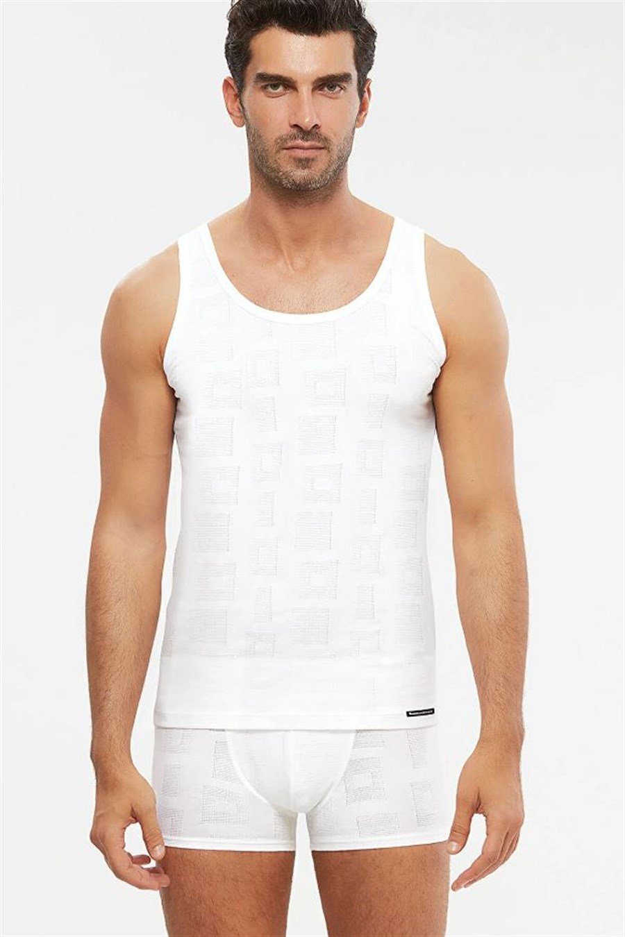 Kom Anka Beyaz Askılı Modal Jakar Desen Erkek Atlet