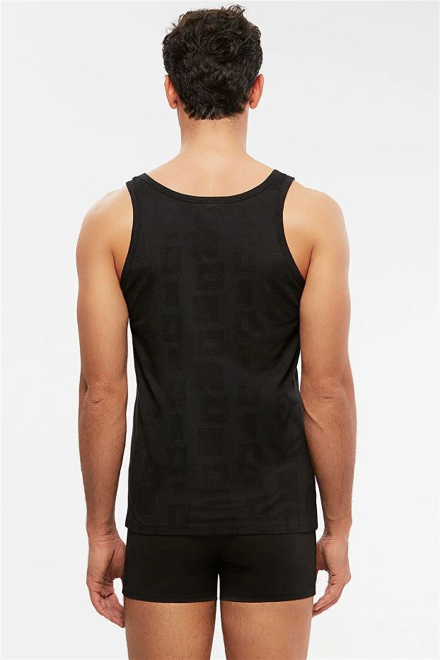 Kom Anka Siyah Askılı Modal Jakar Desen Erkek Atlet