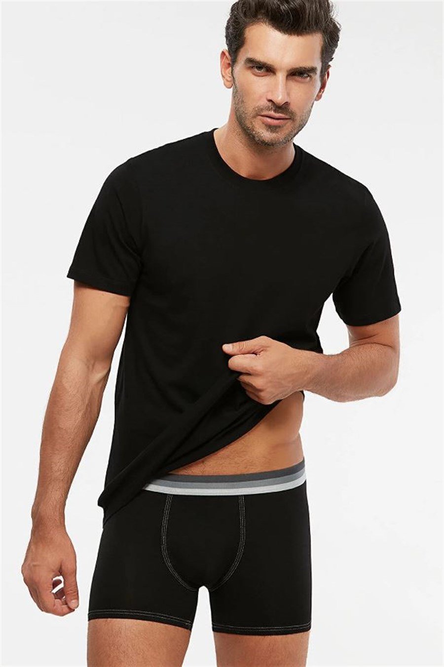 Kom Eduardo 2'li Siyah Bisiklet Yaka Erkek Tshirt