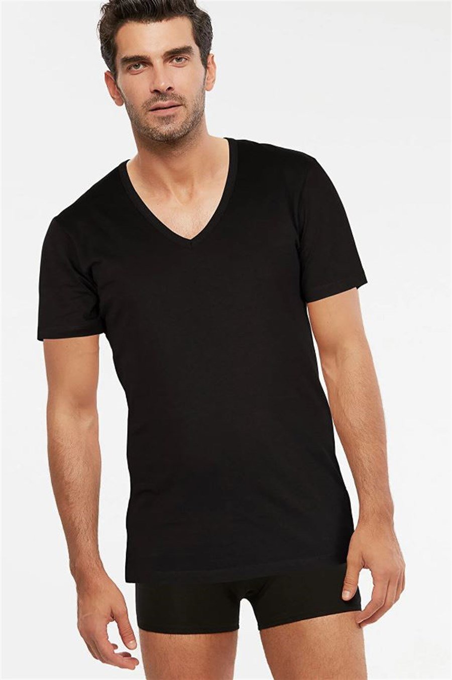 Kom Enrico 2'li Siyah V Yaka Pamuk Erkek Tshirt