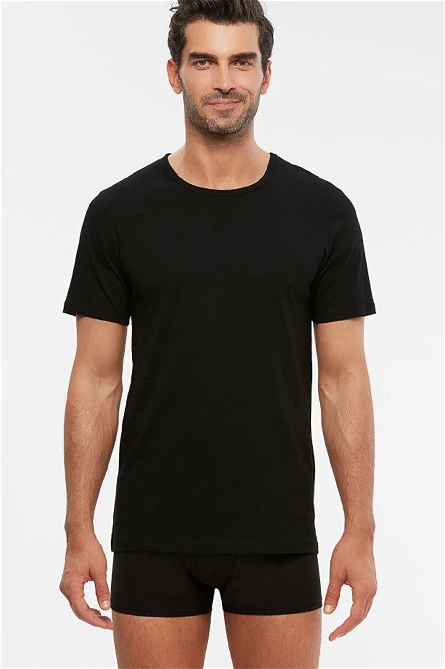 Kom Hulio 2'li Siyah Bisiklet Yaka Erkek Tshirt