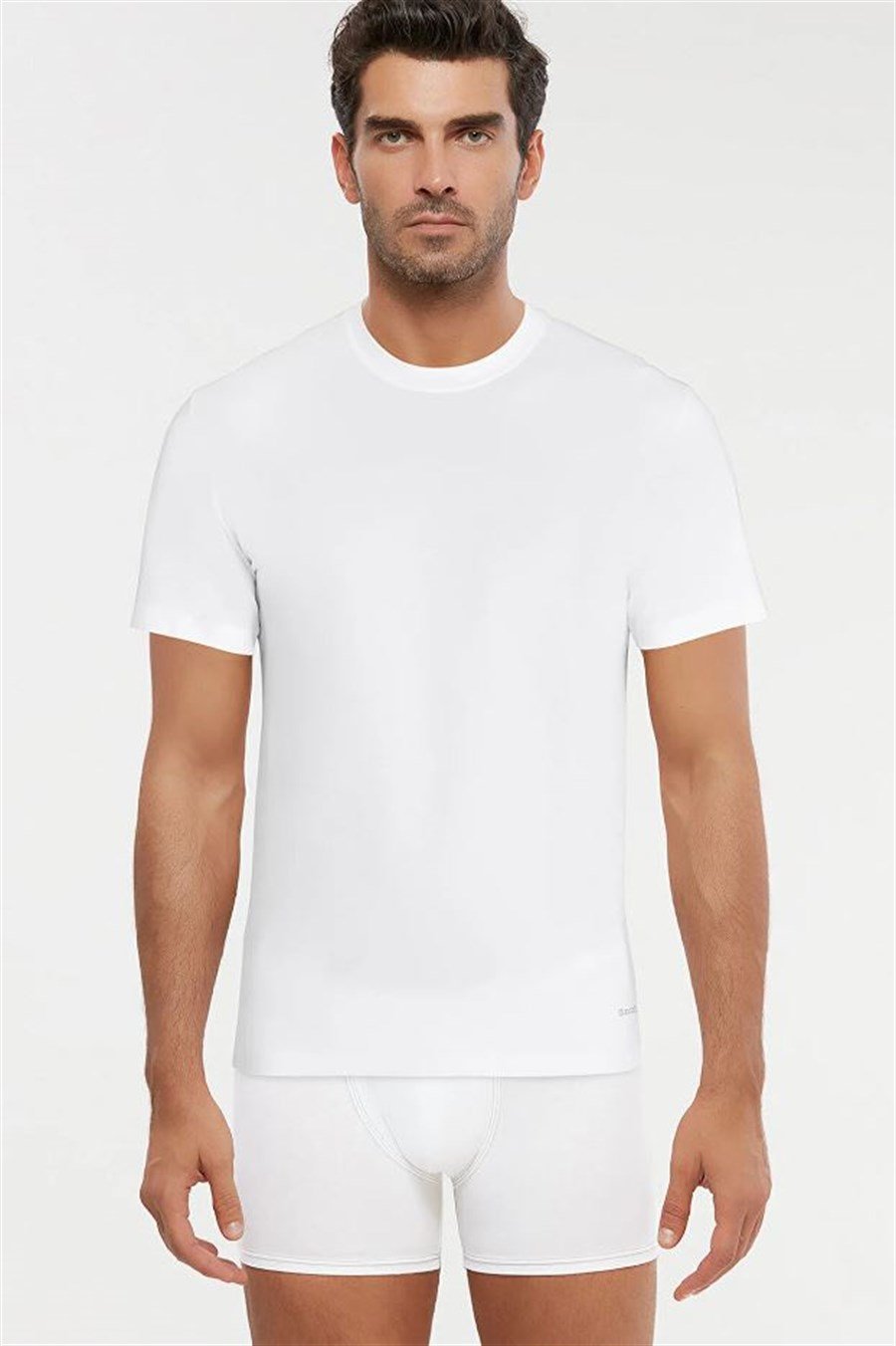 Kom James 2'li Beyaz Bisiklet Yaka Basic Erkek Tshirt