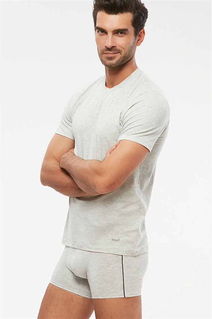 Kom James 2'li Gri Bisiklet Yaka Basic Erkek Tshirt