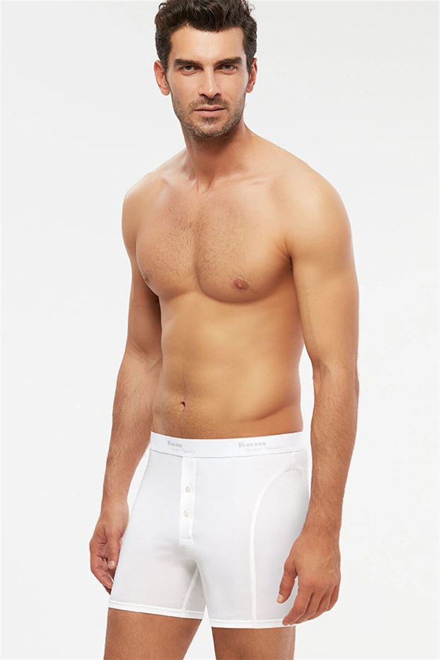 Kom Long Beyaz Çift Düğmeli Uzun Erkek Boxer