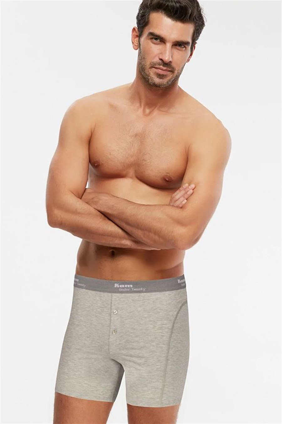 Kom Long Gri Çift Düğmeli Uzun Erkek Boxer