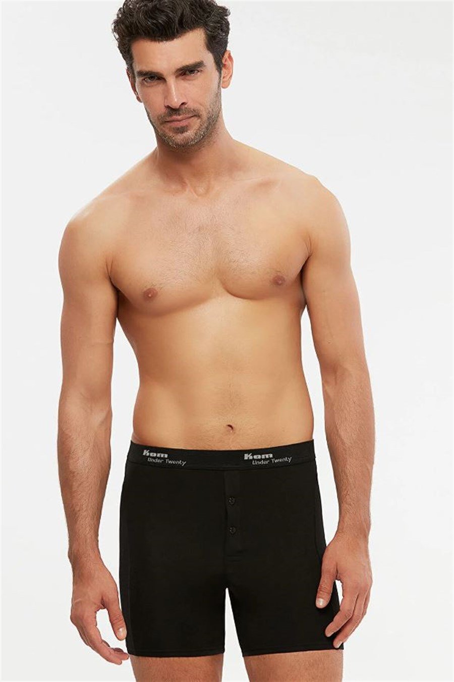 Kom Long Siyah Çift Düğmeli Uzun Erkek Boxer