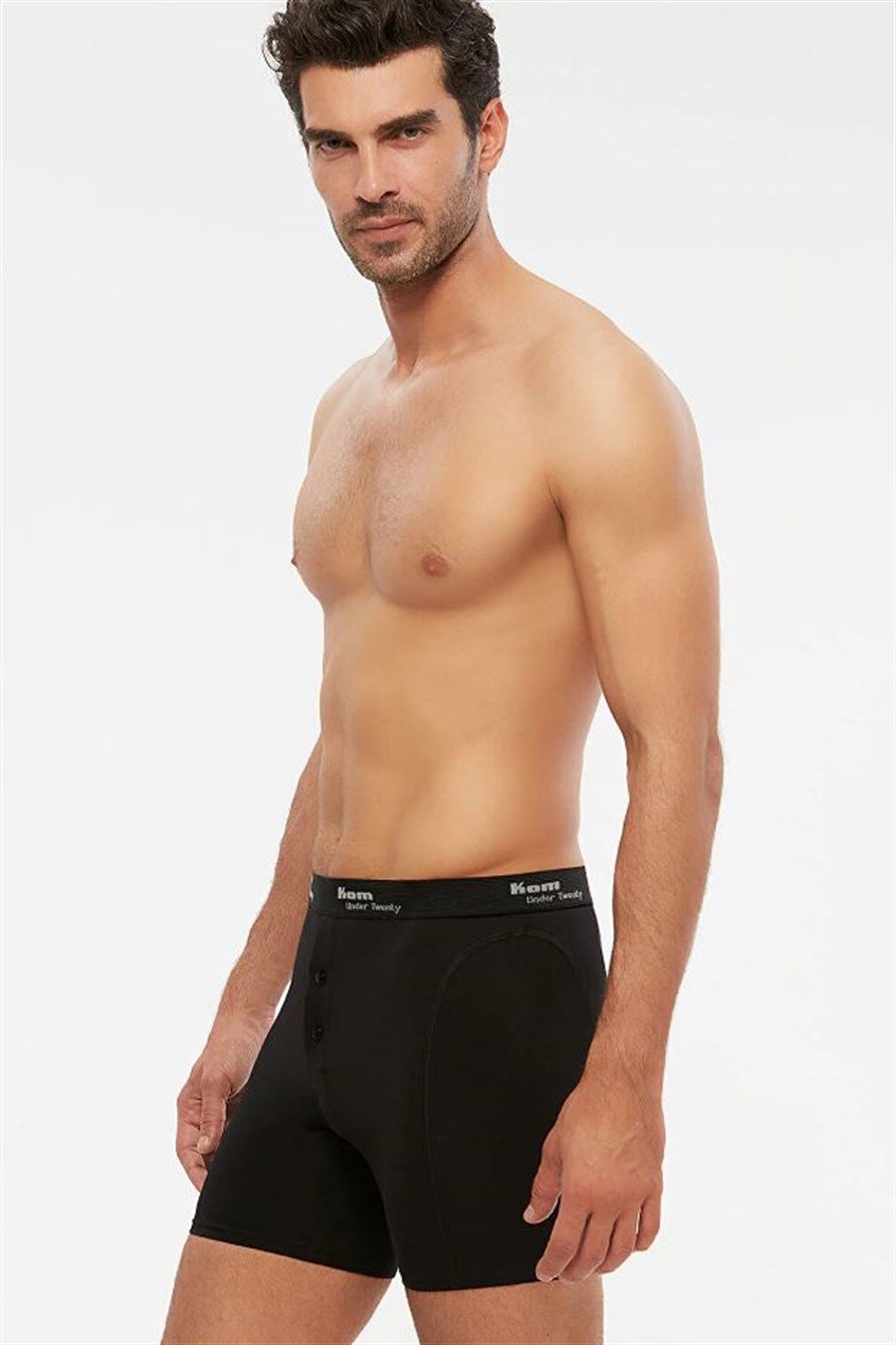 Kom Long Siyah Çift Düğmeli Uzun Erkek Boxer