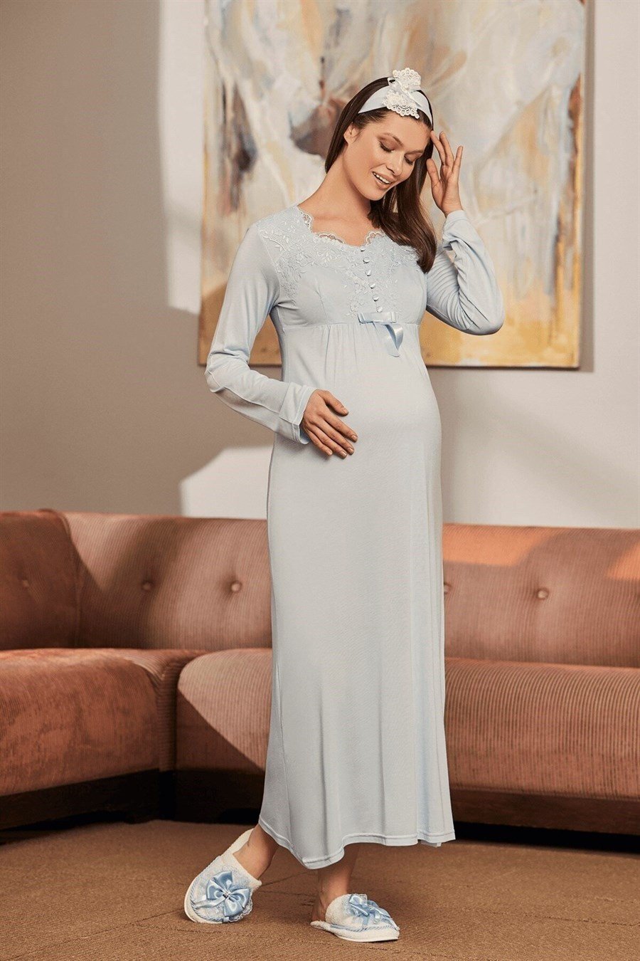 Mecit 1924 Mavi Tesettürlü Hamile Lohusa Set