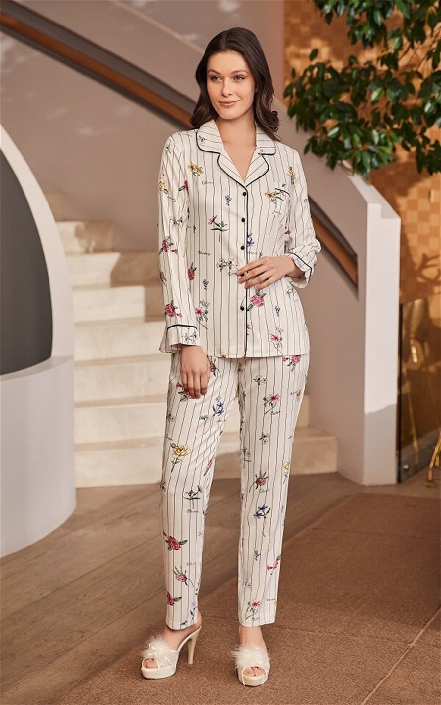 Mecit 5252 Çiçekli Lohusa Pijama Takımı