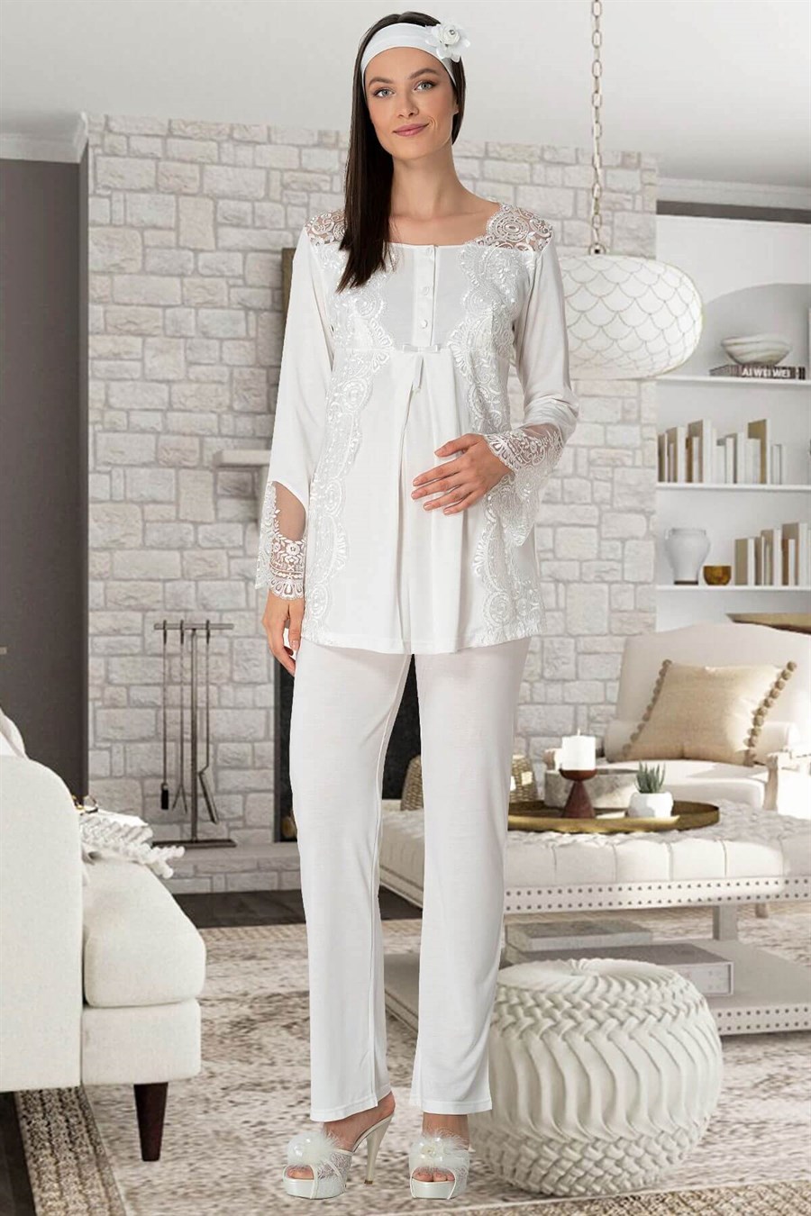 Mecit 5355 Lohusa Sabahlık Gecelik Pijama Takım Set