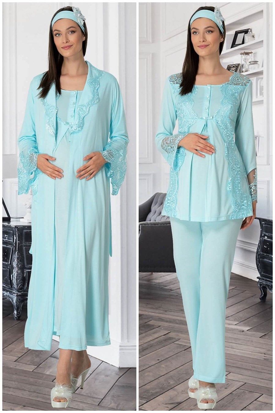 Mecit 5355 Lohusa Sabahlık Gecelik Pijama Takım Set