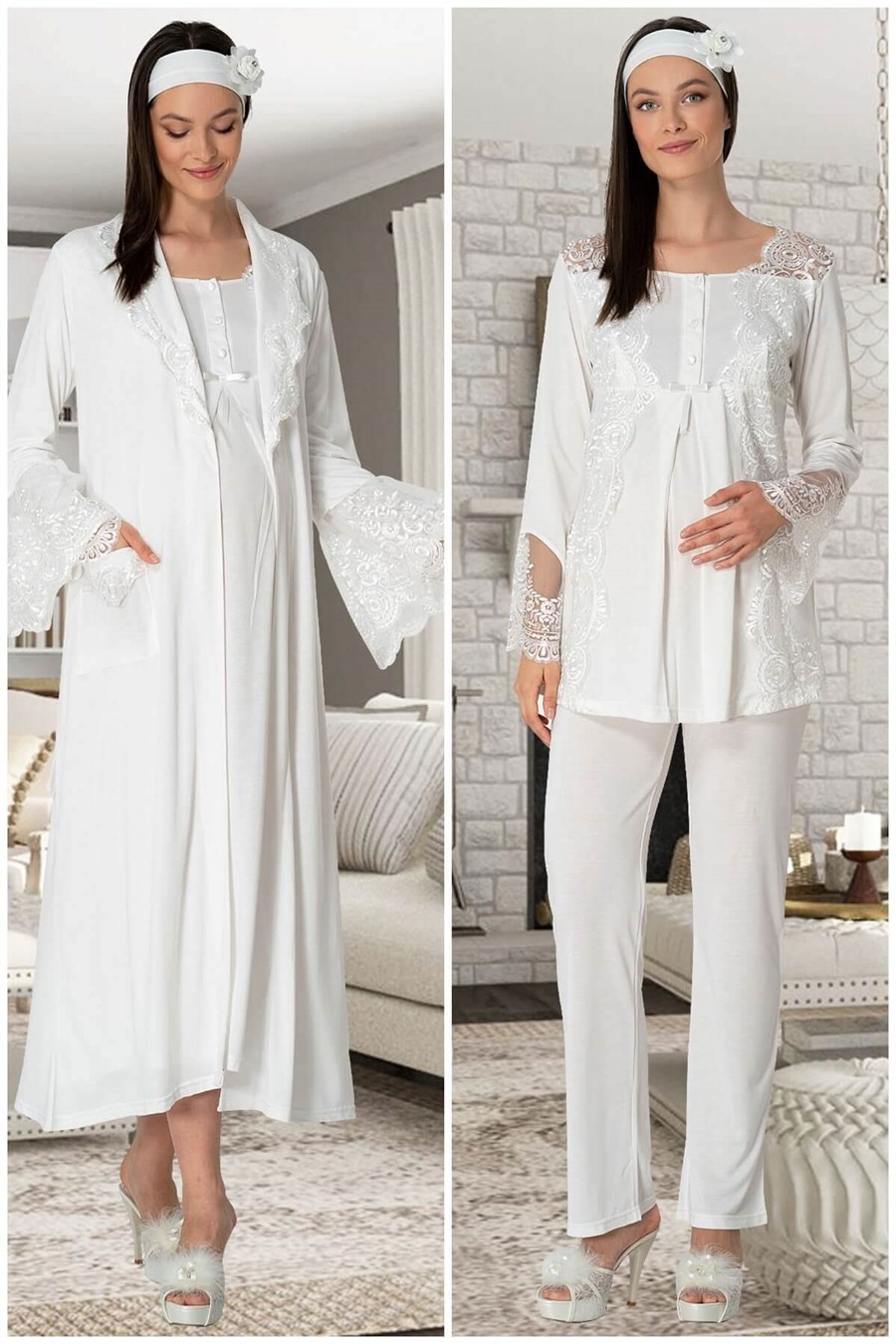 Mecit 5355 Lohusa Sabahlık Gecelik Pijama Takım Set