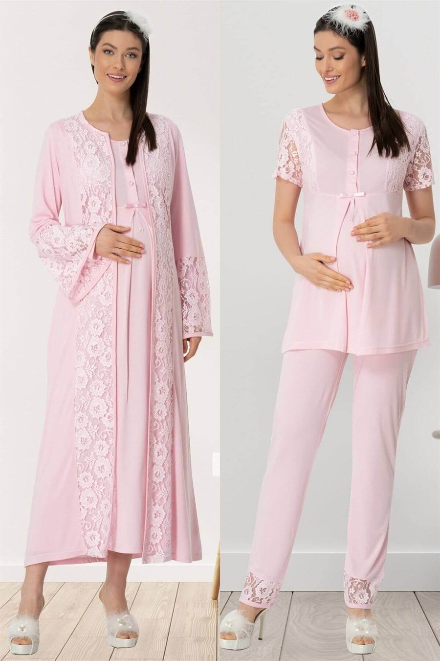Mecit 5445 Pembe Dantelli Hamile Lohusa Set