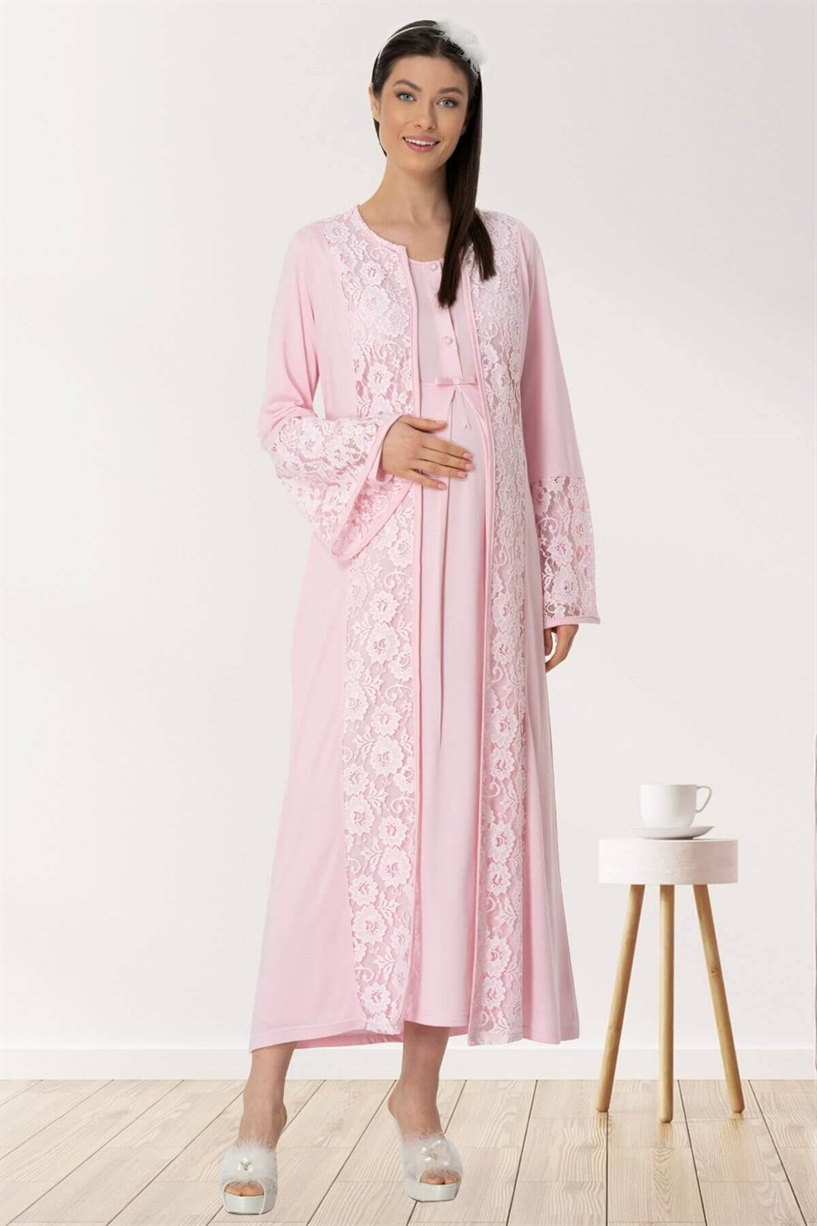 Mecit 5445 Pembe Dantelli Hamile Lohusa Set