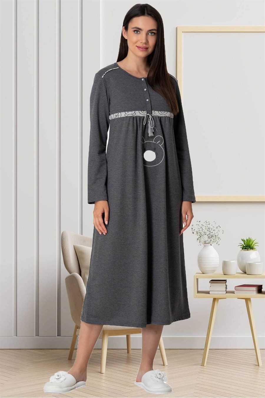 Mecit 5553 Gri Dört Parça Hamile Lohusa Set