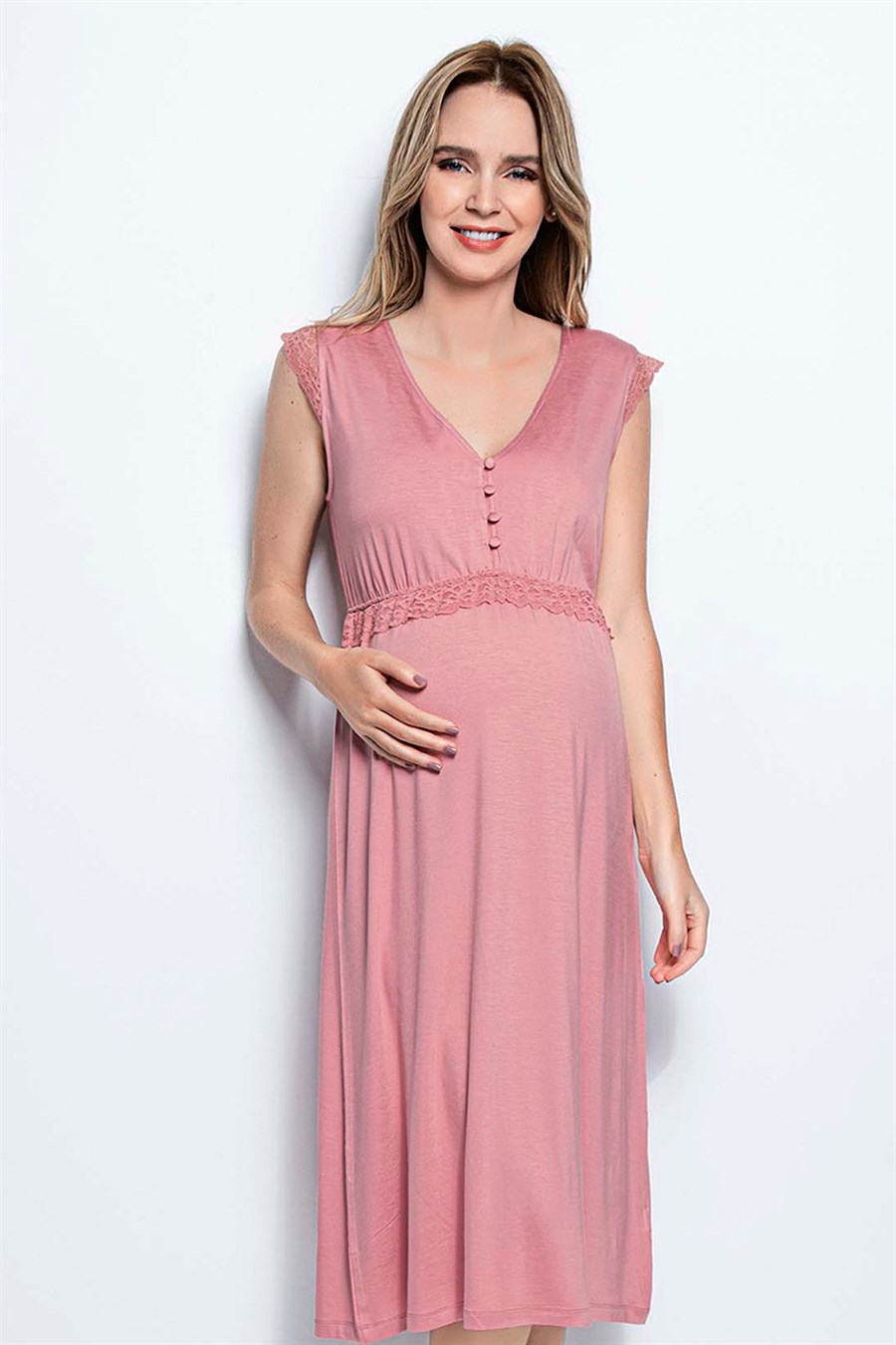 Monamise 18447 Gül Kurusu Kısa Kollu Hamile Lohusa Gecelik