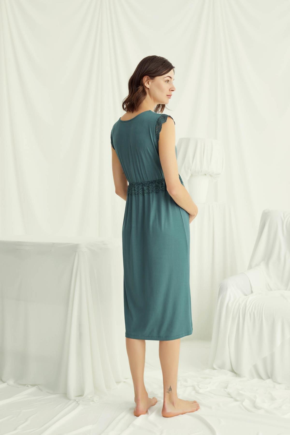 Monamise 18521 Yeşil Dantelli Hamile Lohusa Gecelik