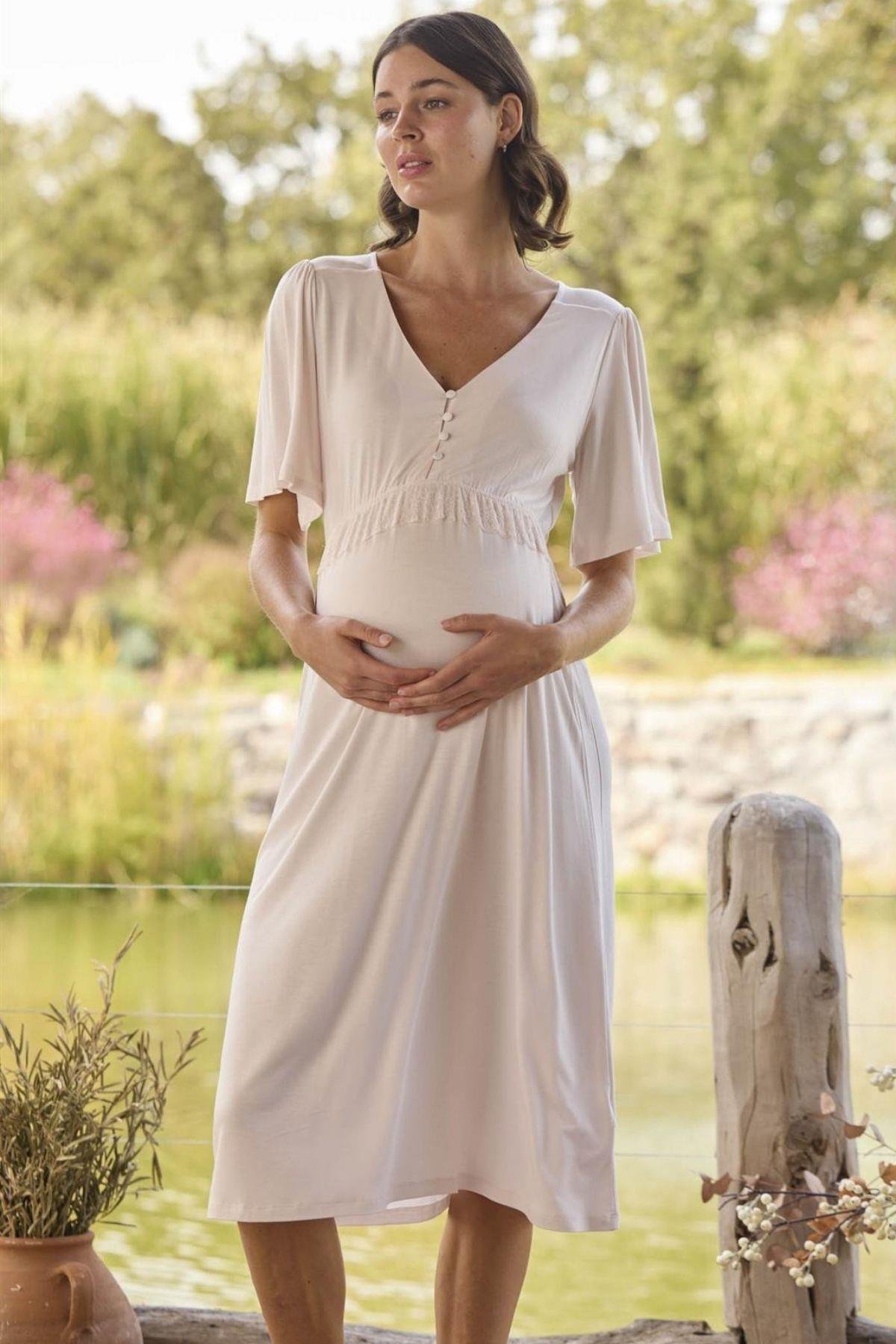 Monamise 24078 Pudra Dantelli Hamile Lohusa Gecelik