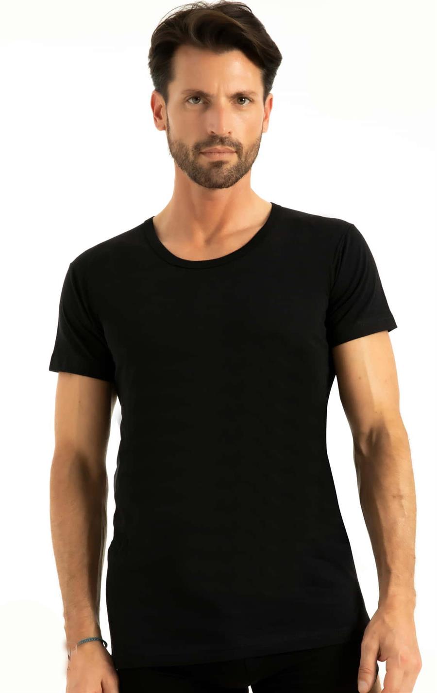 Q-En 1002 Siyah Pamuk Sıfır Yaka Atlet