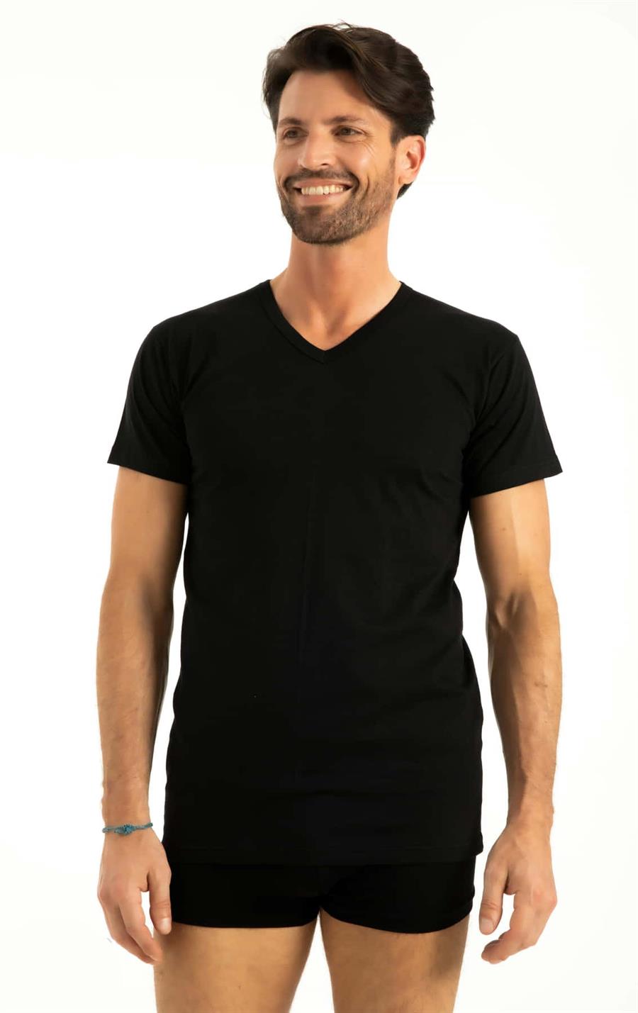 Q-En 1004 Siyah Pamuk V Yaka Atlet