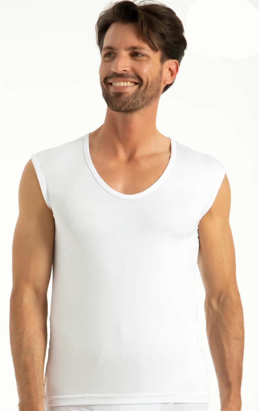 Q-En 601 Beyaz Bambu Sıfır Kol V Yaka Atlet