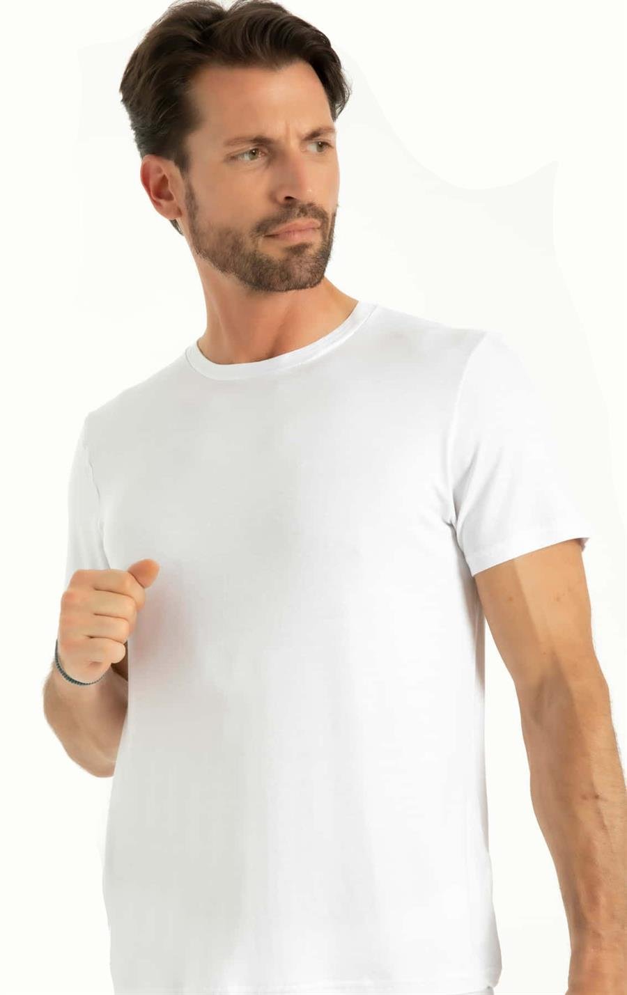 Q-En 602 Beyaz Bambu Sıfır Yaka Kısa Kol Fanila