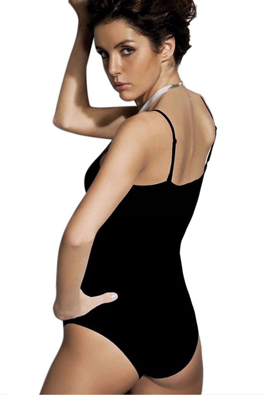 Q-En 702 Siyah Bambu İp Askılı Çıtçıtlı Body